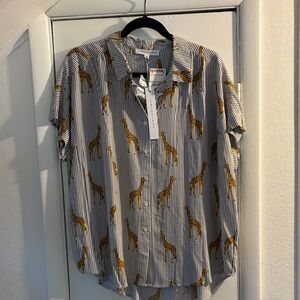 Jane and Delancey Blue Striped Shirt with Giraffe Print